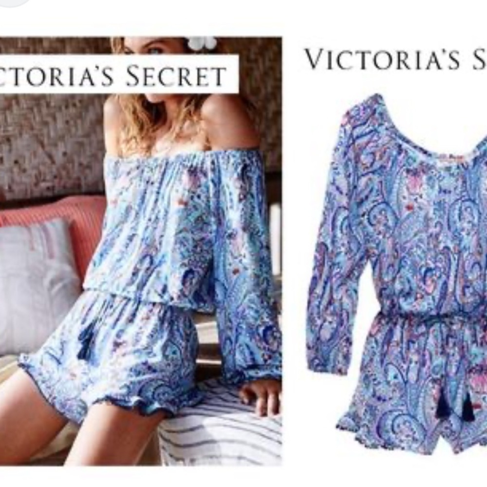Victoria's Secret Multicolor Paisley Jumpsuit off shoulder boho summer